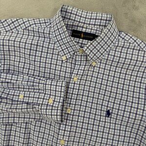 Ralph Lauren Mens Button Down Shirt Blue Gingham Check Classic Fit Cotton Size L